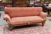 Lot 1123 - 19th century walnut and parcel gilt settee...