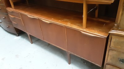 Lot 1267 - Mid 20th century teak sideboard by A.H. Macintosh & Co Ltd, Kirkcaldy Scotland, with three drawers and three cupboards, 202cm wide, 45cm deep, 75.5cm high