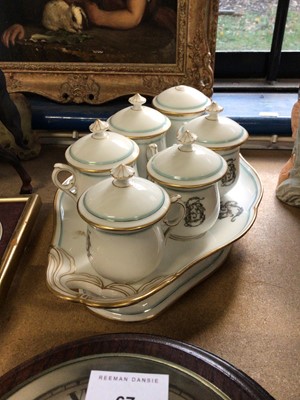 Lot 68 - French porcelain six-person custard cup set, on stand, marks to bases