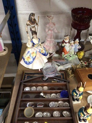 Lot 73 - China and sundry items, including Doulton, Coalport and Wedgwood figures, together with a collection of bobbins
