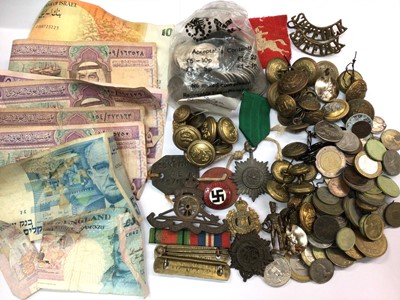 Lot 362 - Collection of banknotes, coins, military badges and buttons