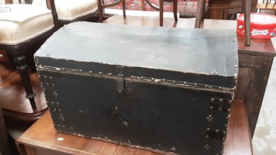 Lot 1088 - Antique dome top trunk with studded decoration and metal side handles