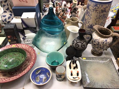 Lot 364 - Two Eastern pottery bowls, various jugs, Art glass vase and dish, other decorative ceramics and glassware
