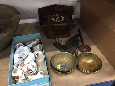 Lot 81 - Group of crested china, together with a cuckoo clock, a box of Meccano and eight Eastern brass bowls