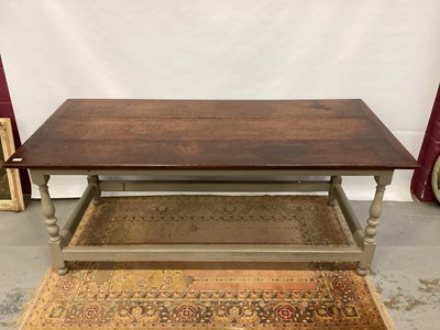 Lot 1003 - Antique country kitchen table with oak top and painted base