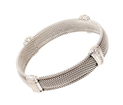 Lot 663 - Signoretti 18ct white gold and diamond mesh bracelet