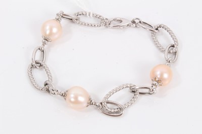 Lot 664 - 9ct white gold and cultured pearl bracelet