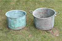 Lot 1128 - Very large antique copper vessel of riveted...