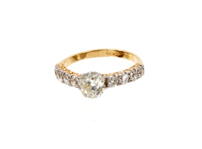 Lot 666 - Diamond single stone ring with a cushion shape old cut diamond