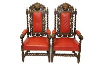 Lot 1130 - Large pair of Victorian Carsved oak...