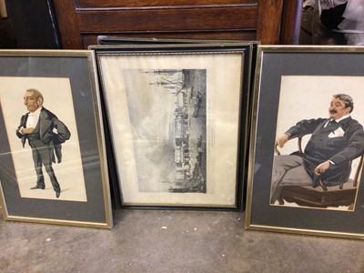 Lot 450 - Group of pictures, including Vanity Fair prints, 19th century prints of London, and watercolours