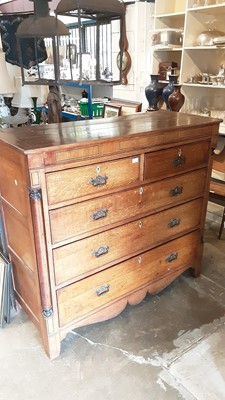 Lot 1304 - Nineteenth century oak chest of two short and three long graduated drawers, 126cm wide, 52cm deep, 116.5cm high