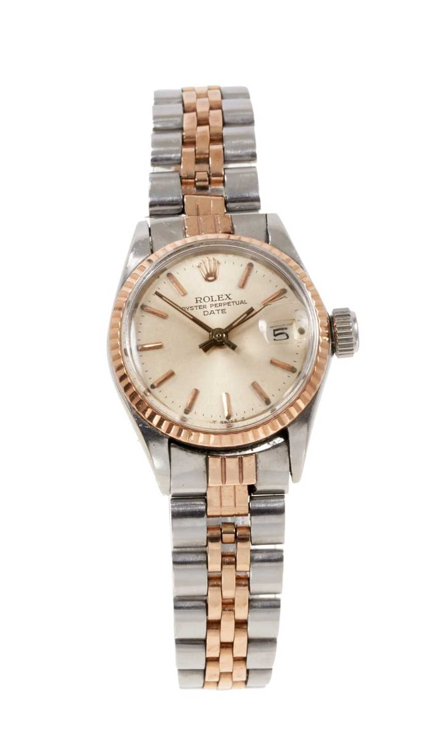 Lot 583 - Lady's Rolex Oyster Perpetual Date gold and stainless steel wristwatch