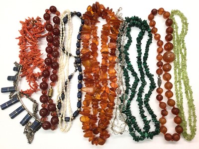 Lot 1035 - Group vintage bead necklaces including amber, malachite, coral, pearl etc