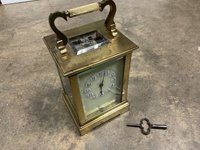 Lot 204 - Continental brass carriage clock, total height 19cm