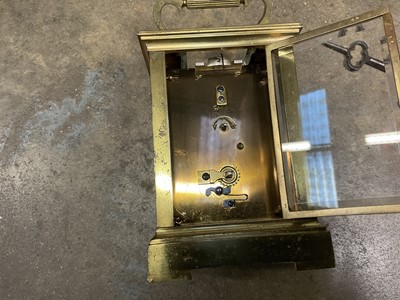 Lot 204 - Continental brass carriage clock, total height 19cm