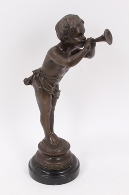 Lot 920 - After Louis Kley (1833-1911): Bronze sculpture of a boy, on black marble plinth.