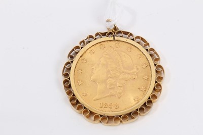 Lot 805 - Gold 20 dollar coin in pendant mount