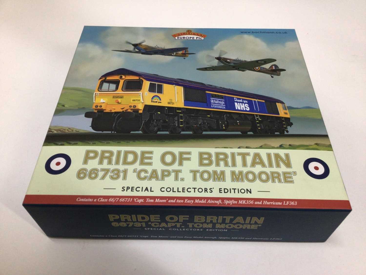 Lot 1 - Bachmann n gauge boxed sets Pride of Britain 66731 "Captain Tom Moore", 371-396K, Longmoor Military Railway 370-400 and Cumbrian Mountain Express 370-500 (3)