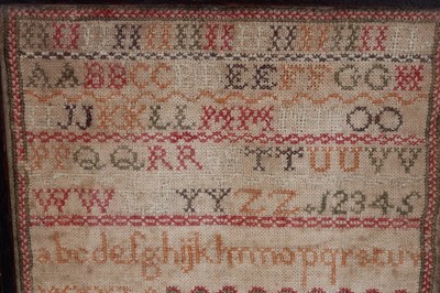 Lot 964 - Pair of early Victorian needlework samplers by sisters, 1847.