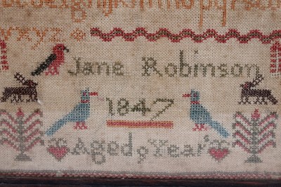 Lot 964 - Pair of early Victorian needlework samplers by sisters, 1847.