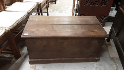 Lot 1352 - Victorian stained pine blanket box with metal side handles, 95cm wide, 48cm deep, 49cm high