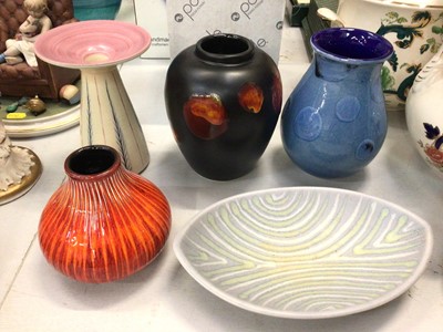 Lot 383 - Poole Pottery Galaxy vase with box, three other Poole Pottery vases, two signed, and one other dish