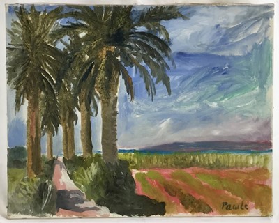Lot 71 - *John Hanbury Pawle (1915-2010) oil on canvas - landscape with palm trees, 51cm x 41cm, signed, unframed