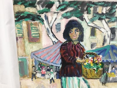 Lot 73 - *John Hanbury Pawle (1915-2010) oil on canvas - 'Gipsy flower seller, Montauroux', signed, 57cm x 51cm, titled verso,, unframed
