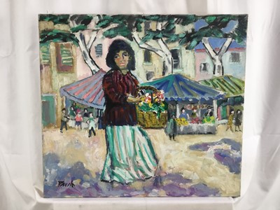 Lot 73 - *John Hanbury Pawle (1915-2010) oil on canvas - 'Gipsy flower seller, Montauroux', signed, 57cm x 51cm, titled verso,, unframed