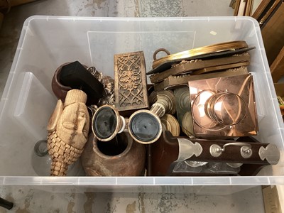 Lot 907 - Sundry items, including metal wares, pottery, pictures, tantalus, etc