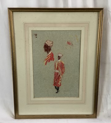 Lot 166 - *John Hanbury Pawle (1915-2010) two pastel drawings - 'Doorman at the Minza, Tangier', and 'Moroccan Women' both signed and dated '90 and titled verso, both 20.5cm x 30cm in glazed frames