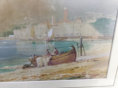 Lot 144 - English school watercolour - The Italian coast, 36.5cm x 25cm, mounted in glazed frame, 55.5cm x 46cm overall