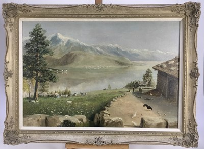 Lot 367 - F.Gregory oil on board - alpine scene, signed, 65cm x 44cm, framed