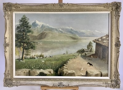Lot 148 - F.Gregory oil on board - alpine scene, signed, 65cm x 44cm, framed