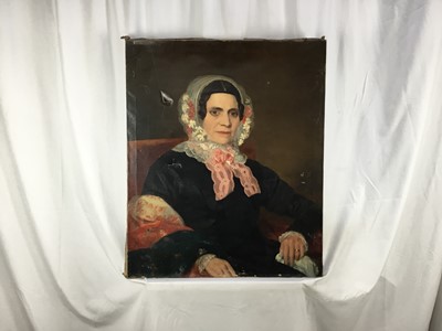 Lot 276 - 19th century oil on canvas - portrait of a lady wearing a bonnet, 64cm x 77cm unframed
