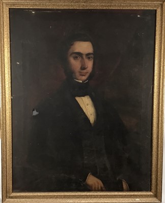 Lot 335 - 19th century oil on canvas, Thomas Williams Esq, Mayor of Brecon, 70cm x 90cm, framed