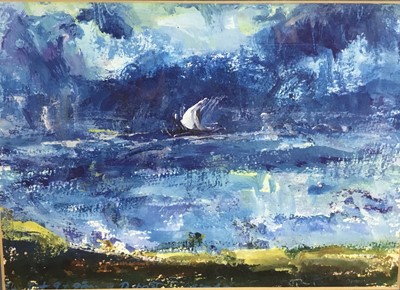 Lot 139 - French gouache on paper - boat at sea, 23cm x 16cm, in glazed frame, 42cm x 33cm overall