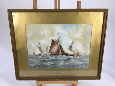 Lot 138 - Samuel Hewitt watercolour - 'Blue Fleet delivering to Cutter Don', 37.5cm x 27.5cm, mounted in glazed frame 53.5cm x 43cm overall