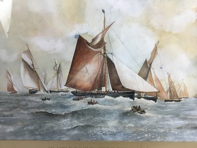 Lot 138 - Samuel Hewitt watercolour - 'Blue Fleet delivering to Cutter Don', 37.5cm x 27.5cm, mounted in glazed frame 53.5cm x 43cm overall
