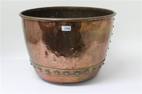 Lot 1152 - Large copper vessel of hemispherical form, of...