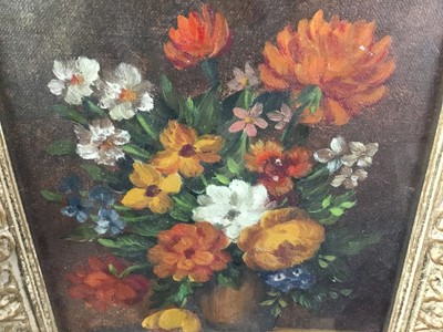 Lot 126 - Oil on board - still life of flowers, signed lower left, in glazed frame