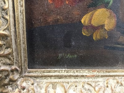 Lot 126 - Oil on board - still life of flowers, signed lower left, in glazed frame