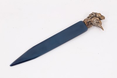 Lot 962 - 19th century Continental blue agate paper knife