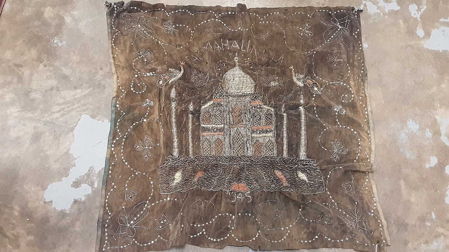 Lot 549 - 1945 embroidery of Taj Mahal, India.