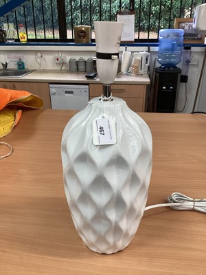 Lot 467 - Contemporary white glazed ceramic table lamp, 40cm in height.