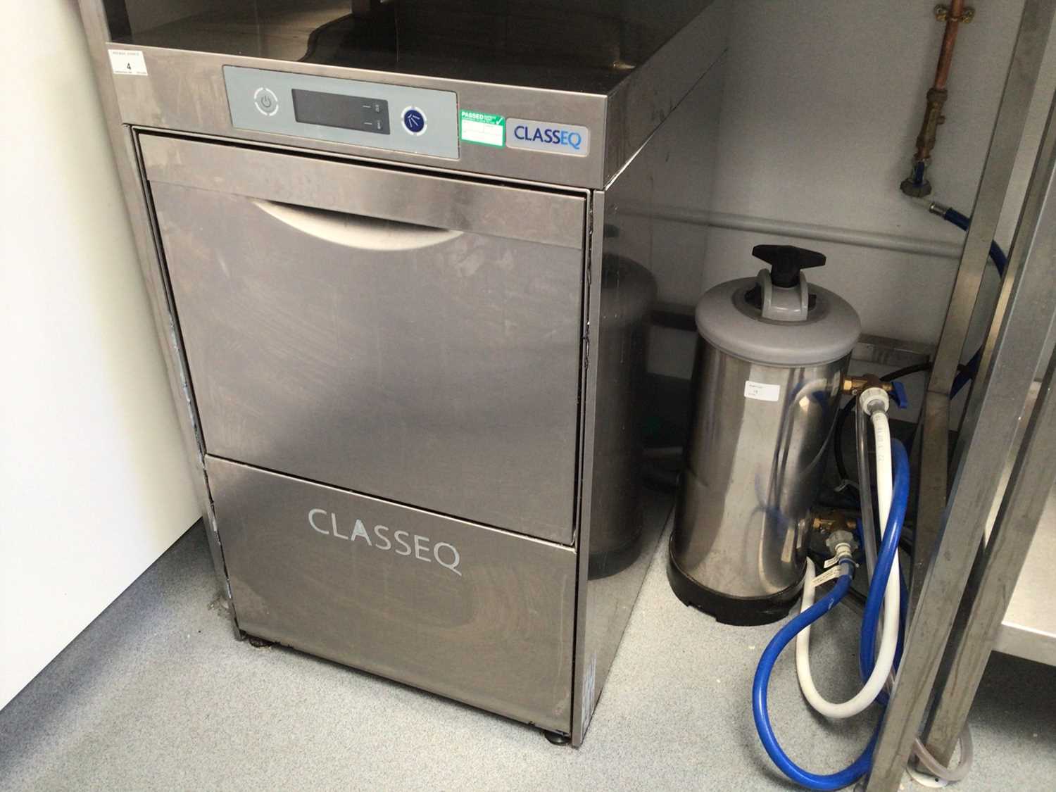 Lot 4 - A Classeq D400DOU stainless steel glass washer, with water softener, cable and plug