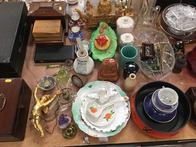 Lot 491 - Group of ceramics and glassware to include Davidson cloud glass, Carlton Ware, and cut glass together with tea caddy and various sundry items.