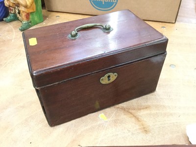 Lot 493 - George II mahogany tea caddy dated 1743 to escutcheon.