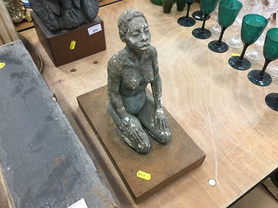 Lot 574 - Plaster sculpture of a kneeling woman, on a wooden base, 28cm high